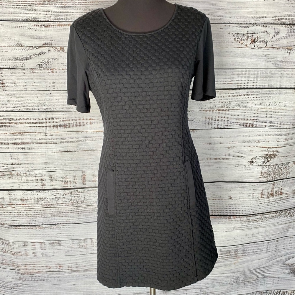 TART Solid Black Tonal Dot Shift Knit Dress M